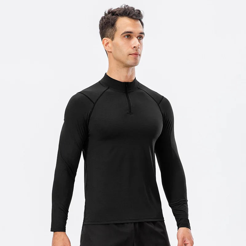 Mens Winter Windproof Breathable Lightweight Compression Tight Long Sleeves Zip Football Training Sportswear Fitness Sweatsuit