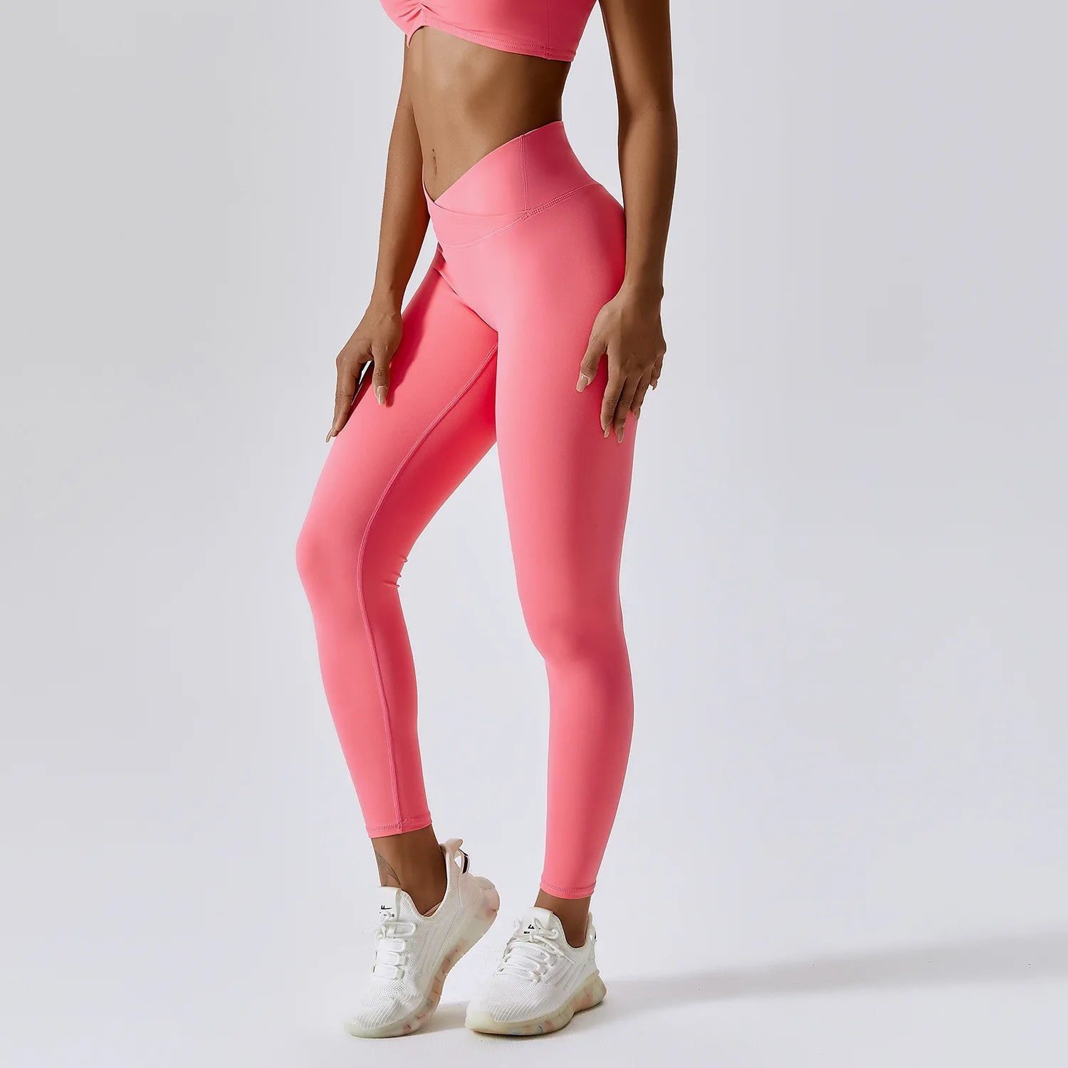 Gathered Cross Waist Yoga Pants for Women, Crossover Athletic Workout Leggings
