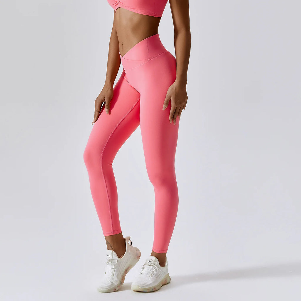 Gathered Cross Waist Yoga Pants for Women, Crossover Athletic Workout Leggings