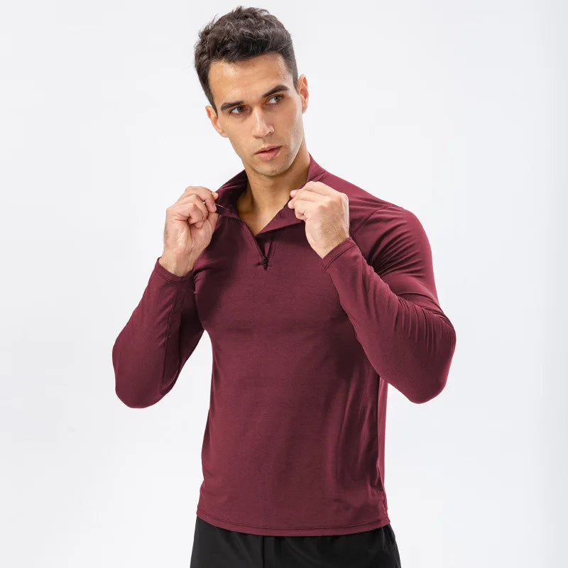 Mens Winter Windproof Breathable Lightweight Compression Tight Long Sleeves Zip Football Training Sportswear Fitness Sweatsuit