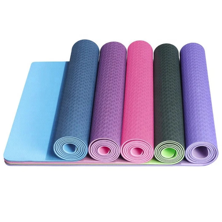 Washable Double-Sided Non Slip Non-toxic Extra Thick Tasteless Double Color TPE Yoga Mat with Position Line and Strap