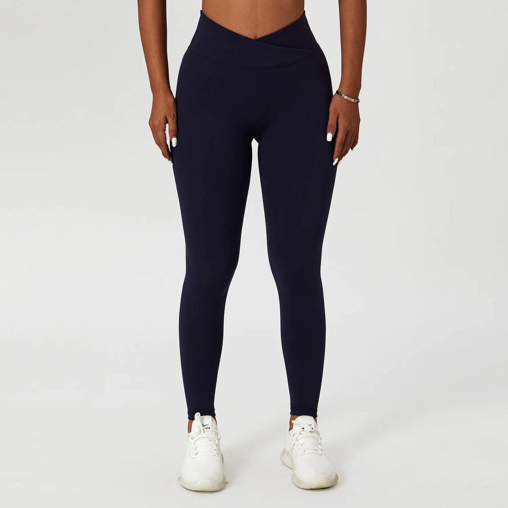 Gathered Cross Waist Yoga Pants for Women, Crossover Athletic Workout Leggings