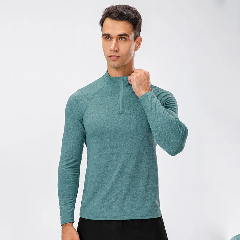 Mens Winter Windproof Breathable Lightweight Compression Tight Long Sleeves Zip Football Training Sportswear Fitness Sweatsuit