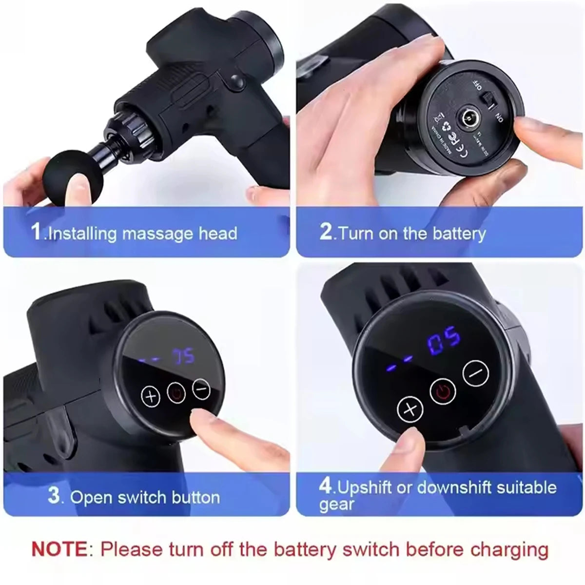Percussio LCD Electric Massage Fascia Gun Body Muscle Relaxation for Neck Back Foot Leg Shoulder Massager Gun Cordless Handheld