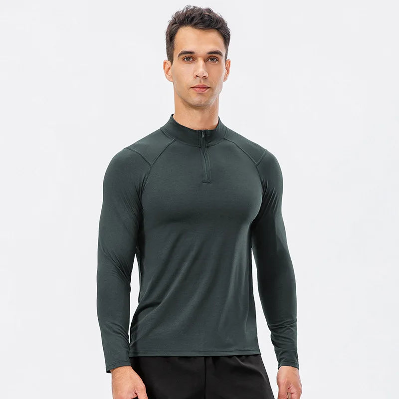 Mens Winter Windproof Breathable Lightweight Compression Tight Long Sleeves Zip Football Training Sportswear Fitness Sweatsuit
