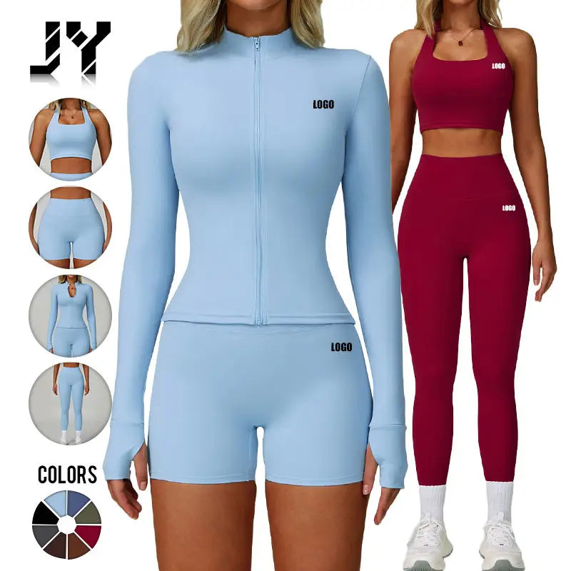 Joyyoung 2025 Women's Fitness Jacket Gym Yoga Sky Blue Quick Dry Breathable Zippers Athletic Solid Front Logo Sportswear