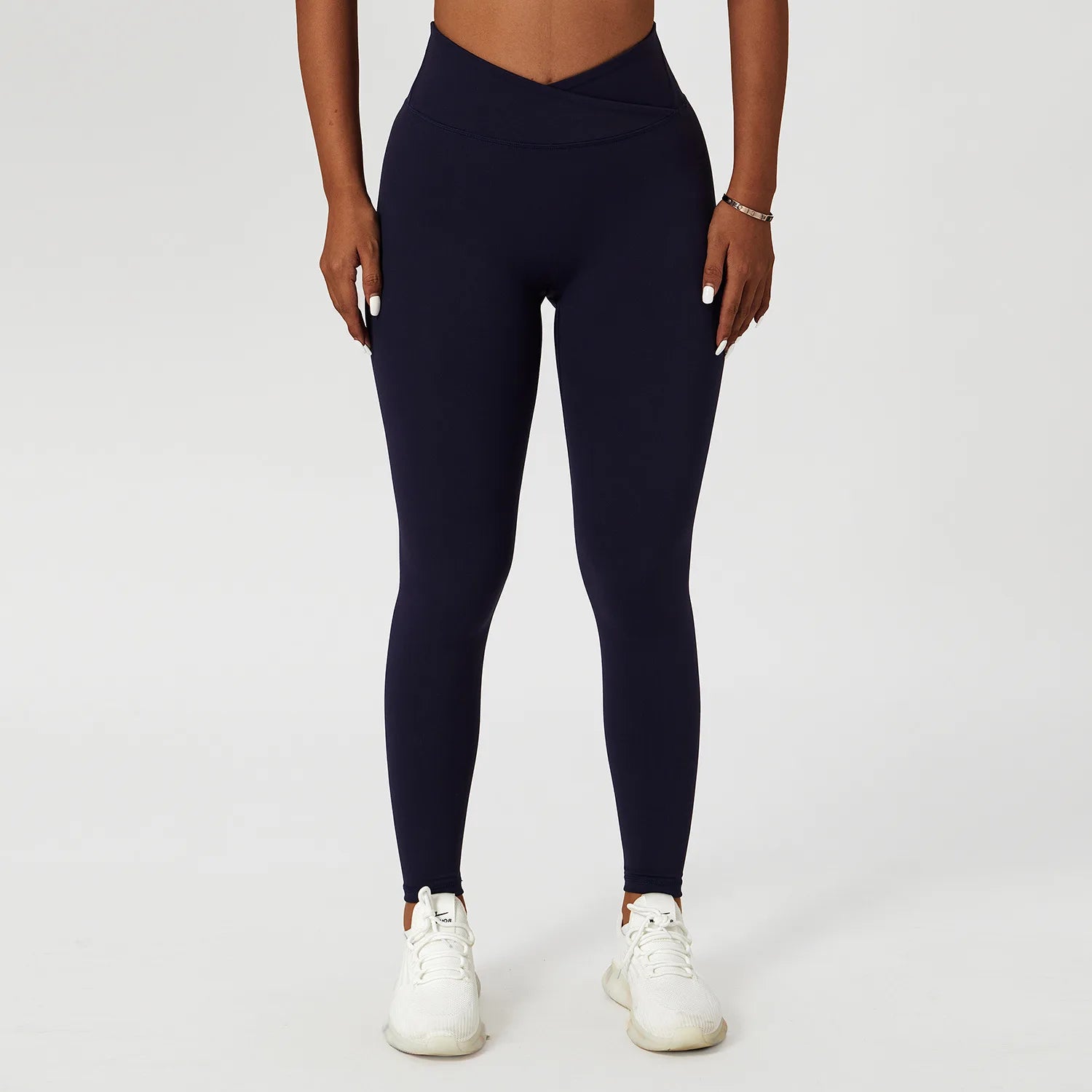Gathered Cross Waist Yoga Pants for Women, Crossover Athletic Workout Leggings