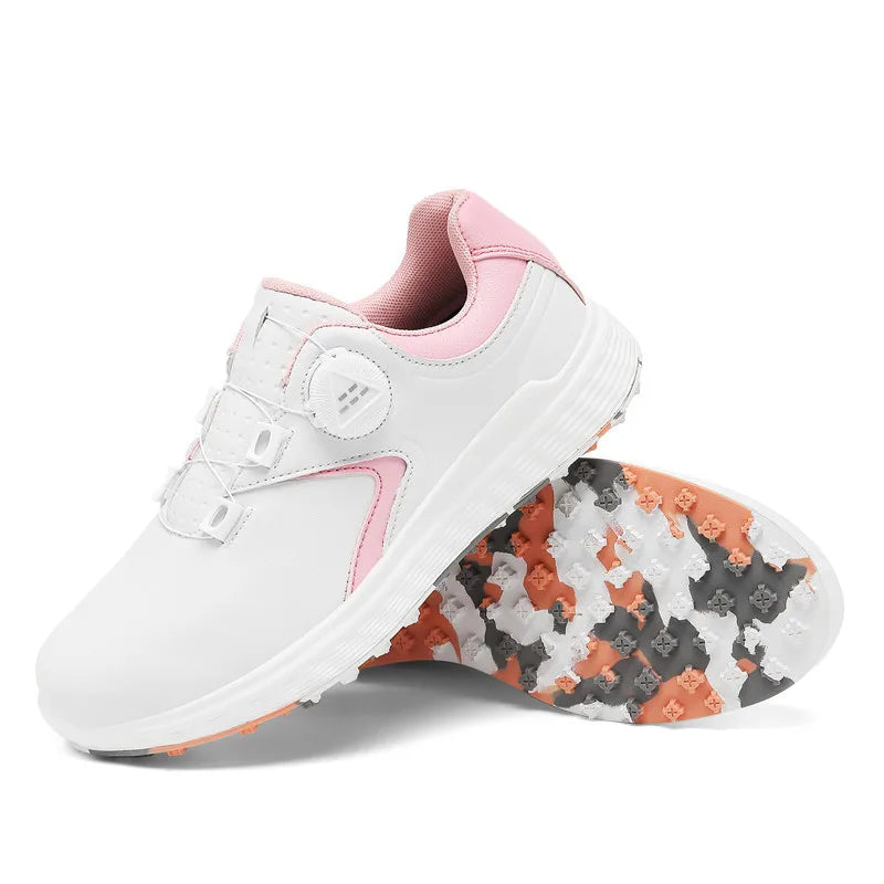 White Dingless Golf Shoes with Cotton Lining Breathable Golf Training Sneakers