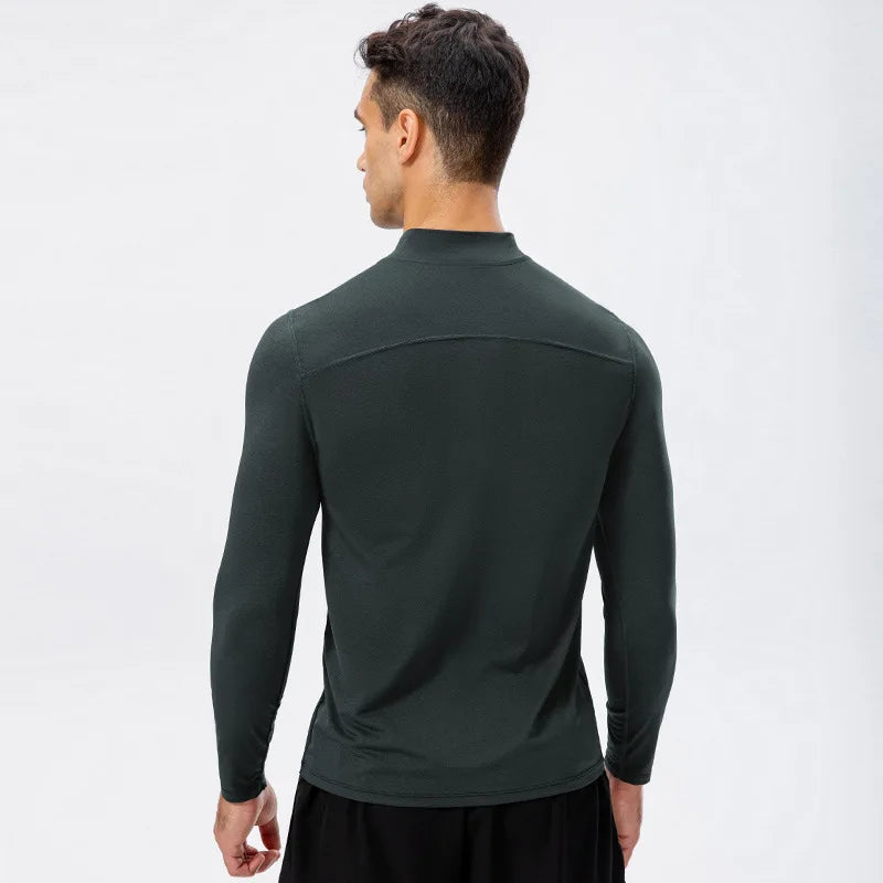 Mens Winter Windproof Breathable Lightweight Compression Tight Long Sleeves Zip Football Training Sportswear Fitness Sweatsuit