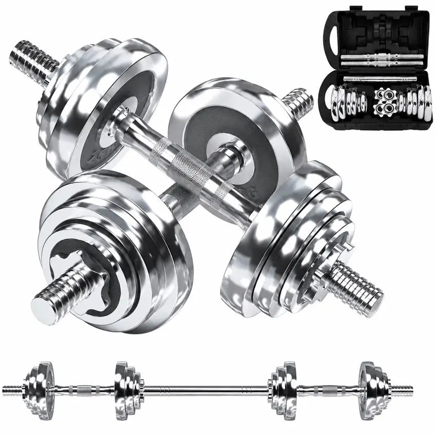 Factory Custom Electroplate Chrome Adjustable Dumbbell Barbell Combo Set Convertible Lightweights with Carry Box for Fitness