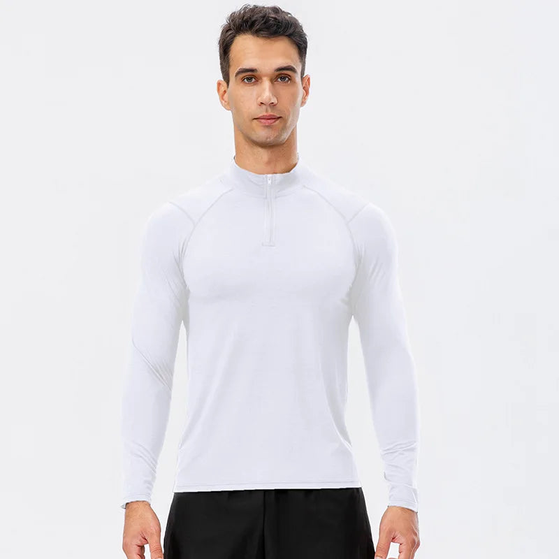 Mens Winter Windproof Breathable Lightweight Compression Tight Long Sleeves Zip Football Training Sportswear Fitness Sweatsuit