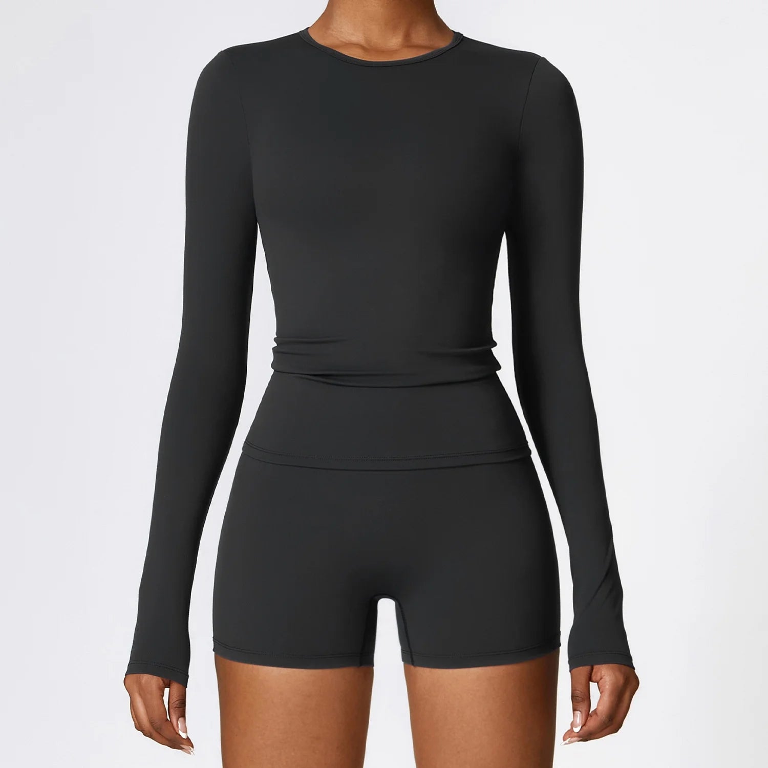 2057 Women's Seamless Nylon Spandex Bodysuit Long Sleeve Slim Fit Yoga Jumpsuit Athletic Stretch Gym Tank Top Shorts Essential