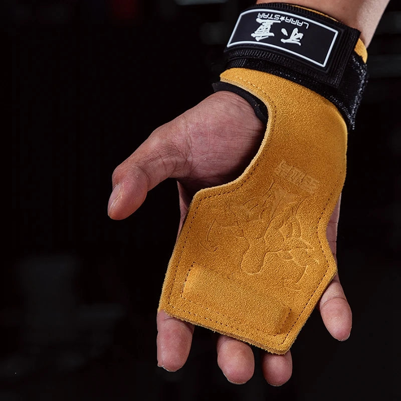 LS0712 Cowhide Gymnastics Palm Protector Gloves Powerlifting Weightlifting Hand Grips Fitness Safety Palm Guard Shield