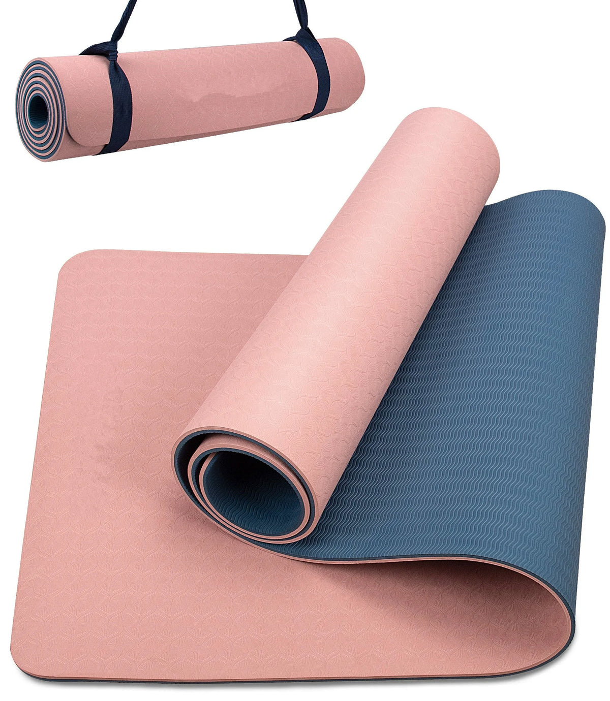 Washable Double-Sided Non Slip Non-toxic Extra Thick Tasteless Double Color TPE Yoga Mat with Position Line and Strap