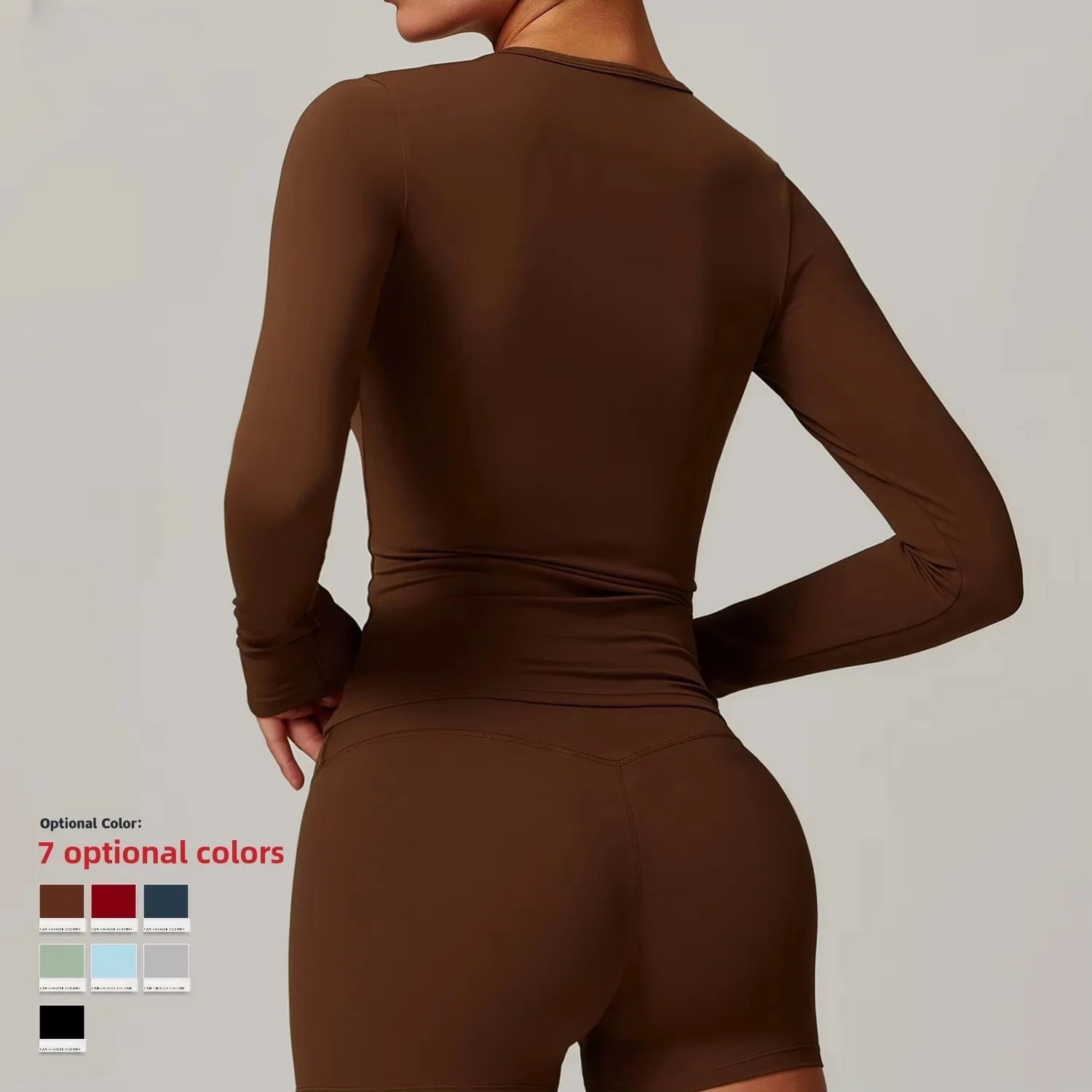 2057 Women's Seamless Nylon Spandex Bodysuit Long Sleeve Slim Fit Yoga Jumpsuit Athletic Stretch Gym Tank Top Shorts Essential
