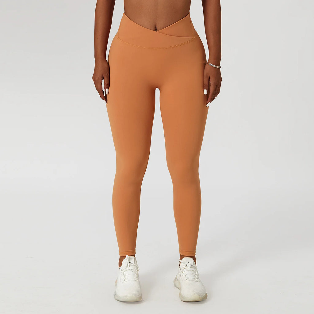 Gathered Cross Waist Yoga Pants for Women, Crossover Athletic Workout Leggings