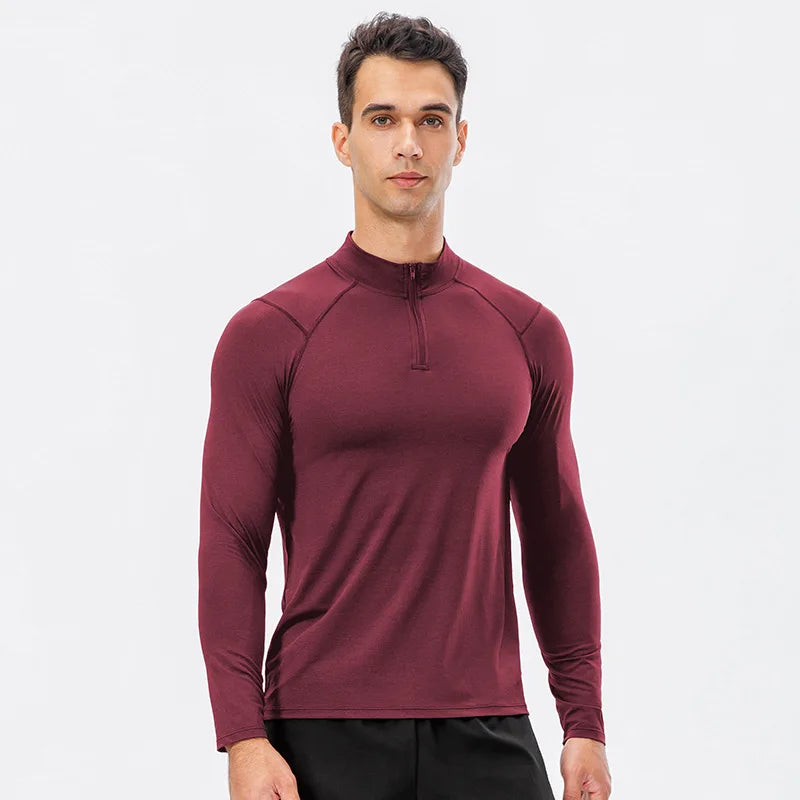 Mens Winter Windproof Breathable Lightweight Compression Tight Long Sleeves Zip Football Training Sportswear Fitness Sweatsuit