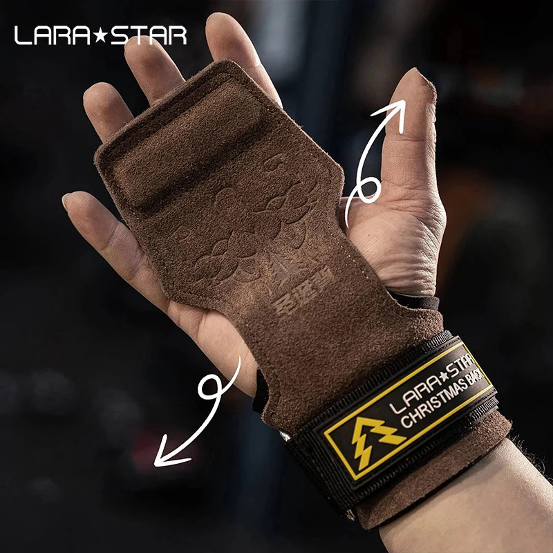 LS0712 Cowhide Gymnastics Palm Protector Gloves Powerlifting Weightlifting Hand Grips Fitness Safety Palm Guard Shield
