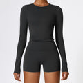 2057 Women's Seamless Nylon Spandex Bodysuit Long Sleeve Slim Fit Yoga Jumpsuit Athletic Stretch Gym Tank Top Shorts Essential