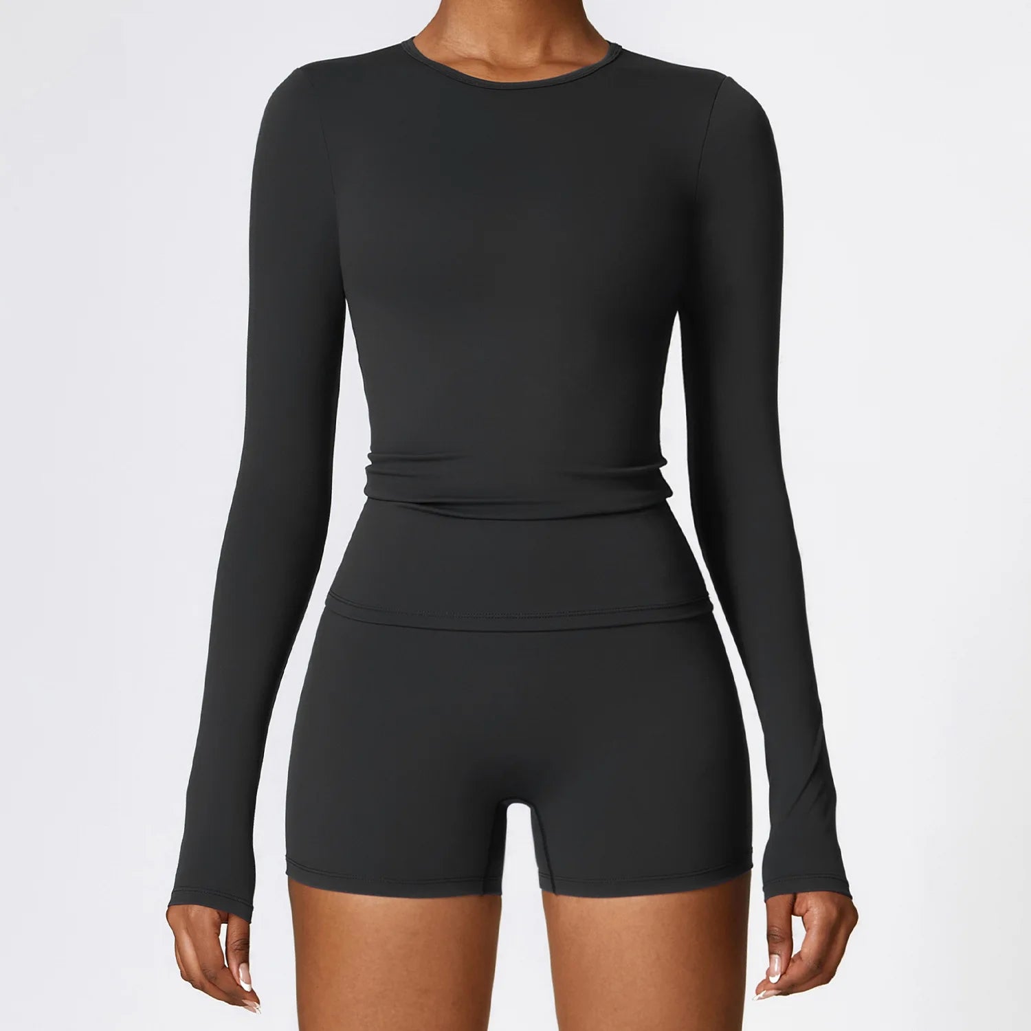 2057 Women's Seamless Nylon Spandex Bodysuit Long Sleeve Slim Fit Yoga Jumpsuit Athletic Stretch Gym Tank Top Shorts Essential