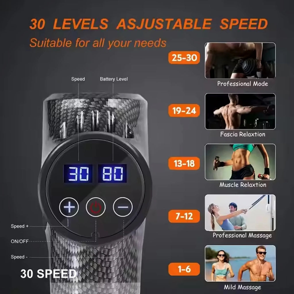 Percussio LCD Electric Massage Fascia Gun Body Muscle Relaxation for Neck Back Foot Leg Shoulder Massager Gun Cordless Handheld