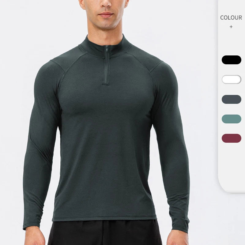 Mens Winter Windproof Breathable Lightweight Compression Tight Long Sleeves Zip Football Training Sportswear Fitness Sweatsuit