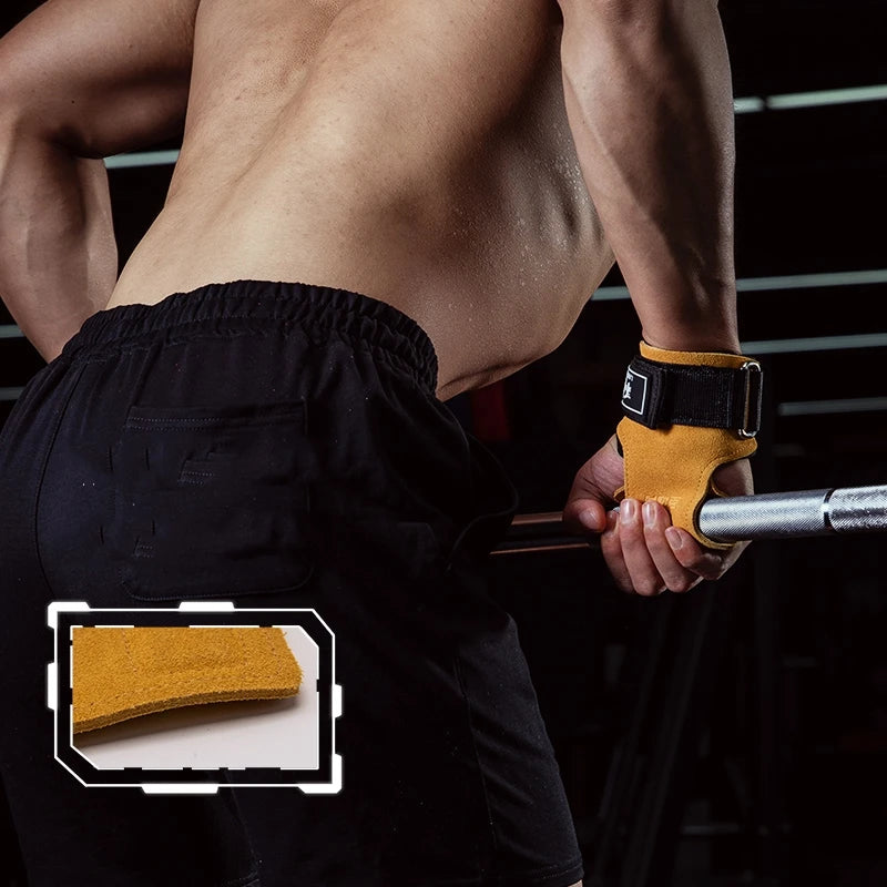 LS0712 Cowhide Gymnastics Palm Protector Gloves Powerlifting Weightlifting Hand Grips Fitness Safety Palm Guard Shield