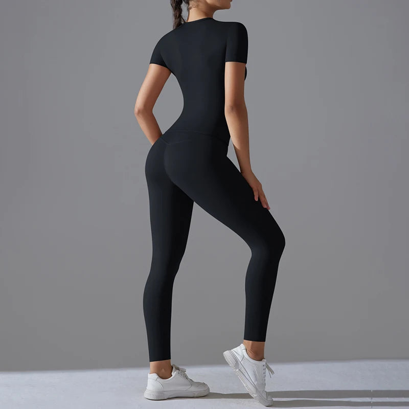 YIYI Women's Workout 2 Piece Sets Lounge Outfits Slim Short Sleeve Crop Tops High Waist Butt Lift Leggings Sets Yoga Sweatsuit