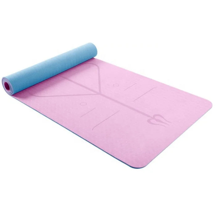 Washable Double-Sided Non Slip Non-toxic Extra Thick Tasteless Double Color TPE Yoga Mat with Position Line and Strap