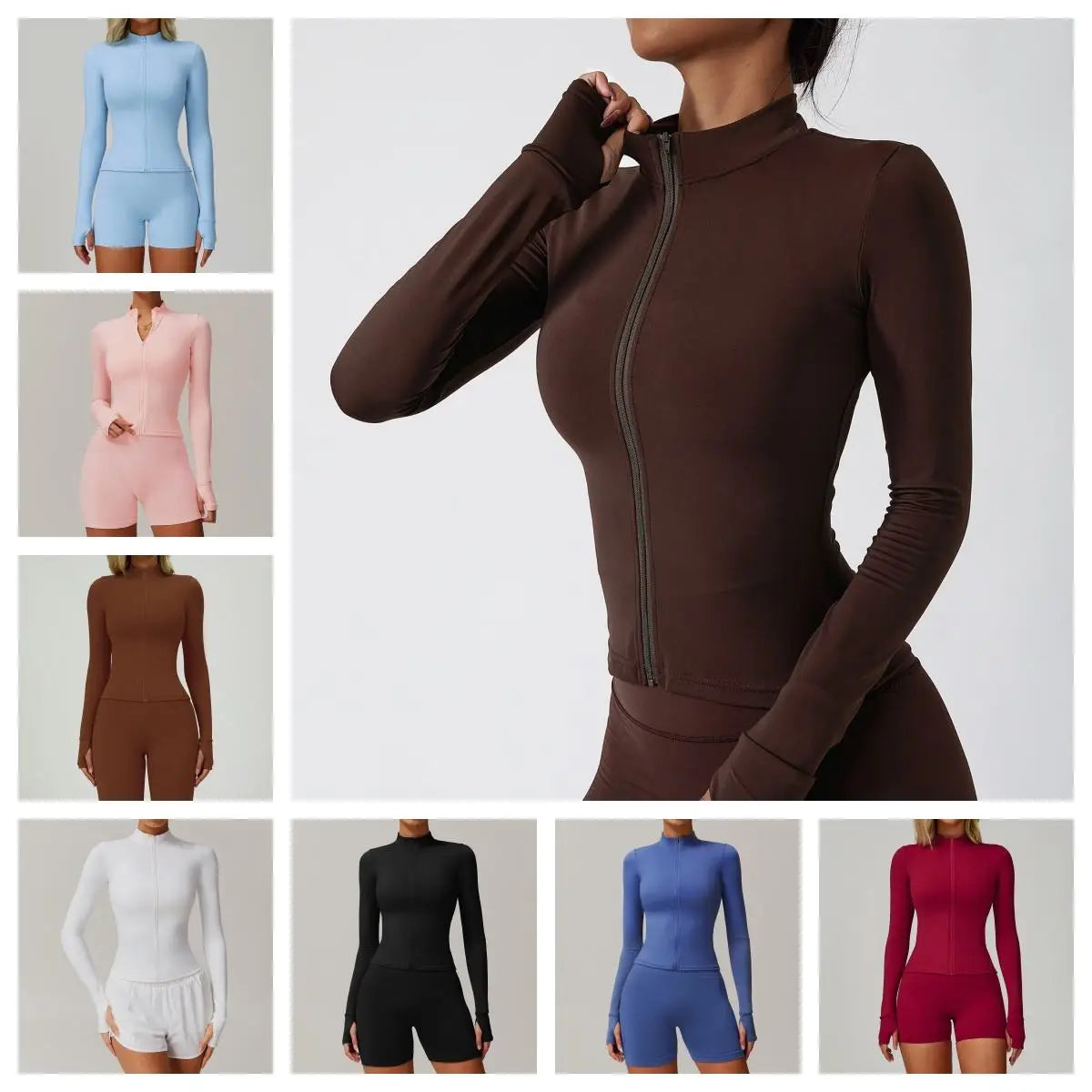 Joyyoung 2025 Women's Fitness Jacket Gym Yoga Sky Blue Quick Dry Breathable Zippers Athletic Solid Front Logo Sportswear