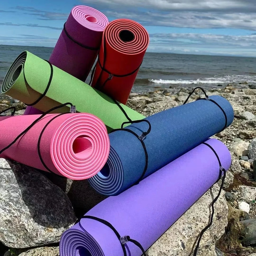 Washable Double-Sided Non Slip Non-toxic Extra Thick Tasteless Double Color TPE Yoga Mat with Position Line and Strap