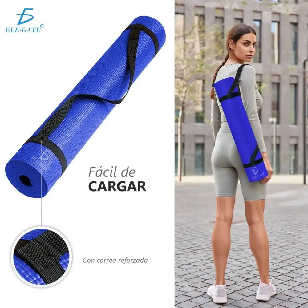 Portable TPE Yoga Mat 3mm Thick with Carrying Strap for Pilates Fitness Exercise Relaxation