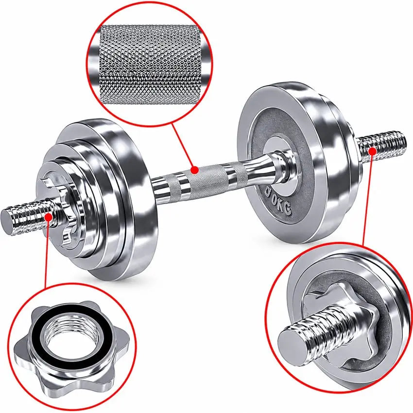 Factory Custom Electroplate Chrome Adjustable Dumbbell Barbell Combo Set Convertible Lightweights with Carry Box for Fitness