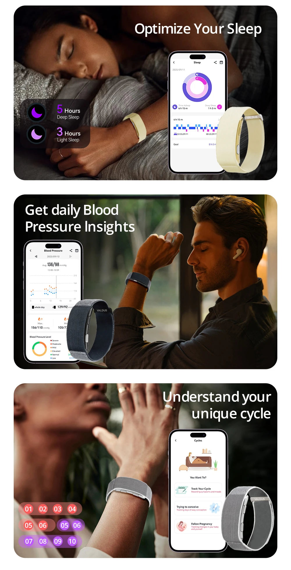 VALDUS Long Batterylife VITRO 2025 ODM/OEM Screenless ECG Health Designed for Every Activity Smart Fitness Tracker Band Bracelet