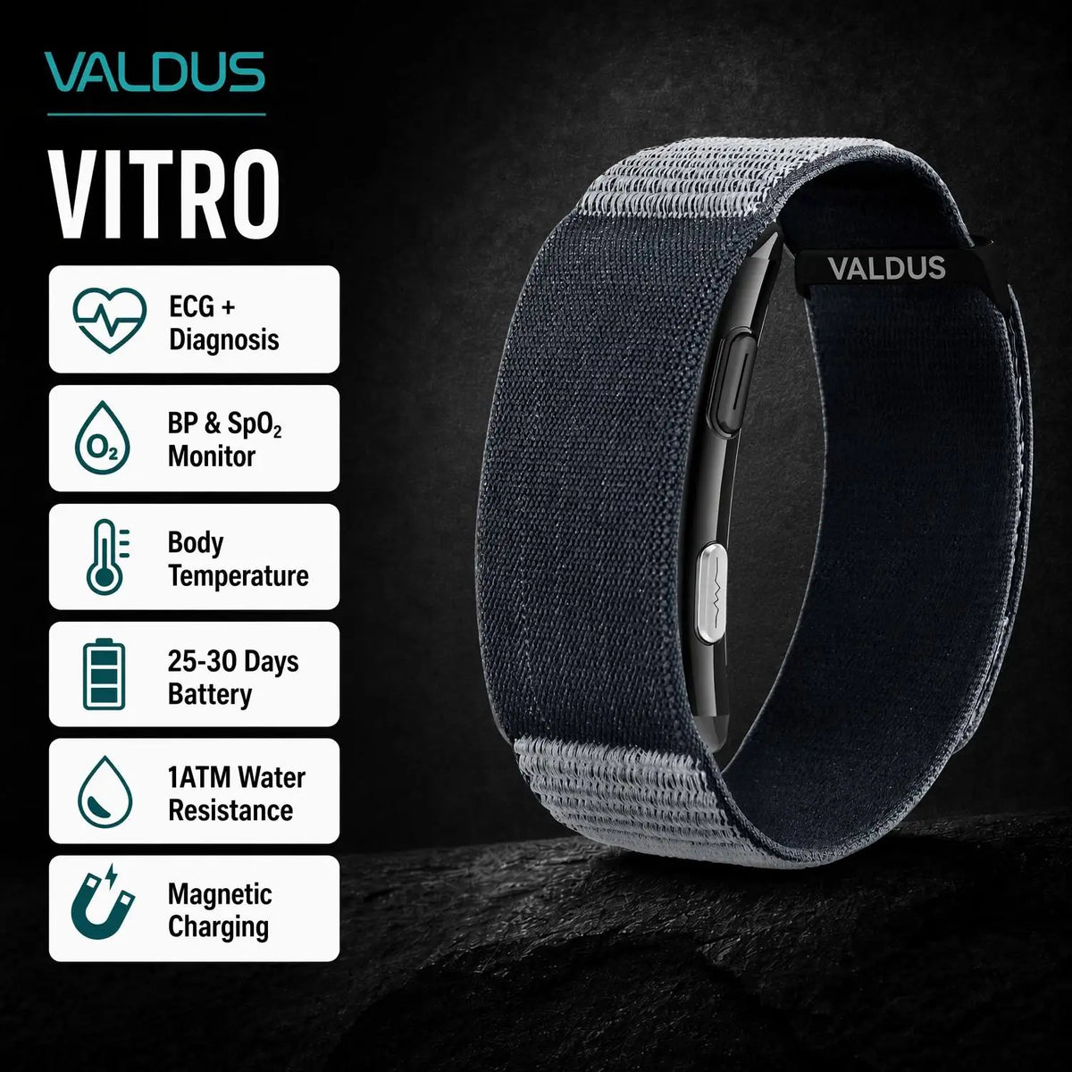 VALDUS Long Batterylife VITRO 2025 ODM/OEM Screenless ECG Health Designed for Every Activity Smart Fitness Tracker Band Bracelet