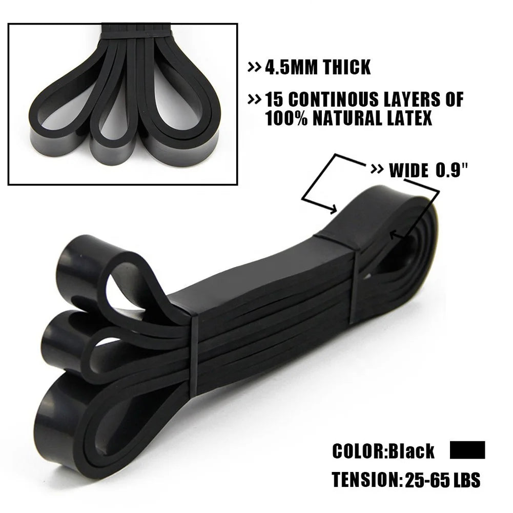 Black 25-65 Lbs Long Latex Rubber Eco-Friendly Waterproof Pull Assistance Bands Heavy Strength Fitness Gym Workout Body Building