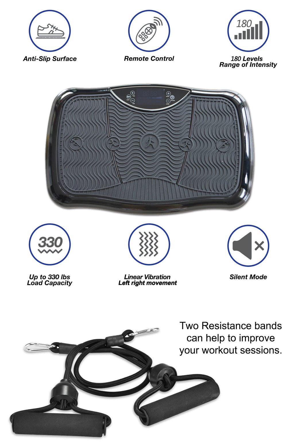 Home Use Whole-Body Fitness Platform Electromagnetic Vibrating Exercise Plate with 200W Motor and 1-180 Speed Levels for Workout