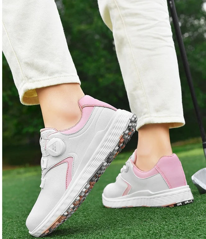 White Dingless Golf Shoes with Cotton Lining Breathable Golf Training Sneakers