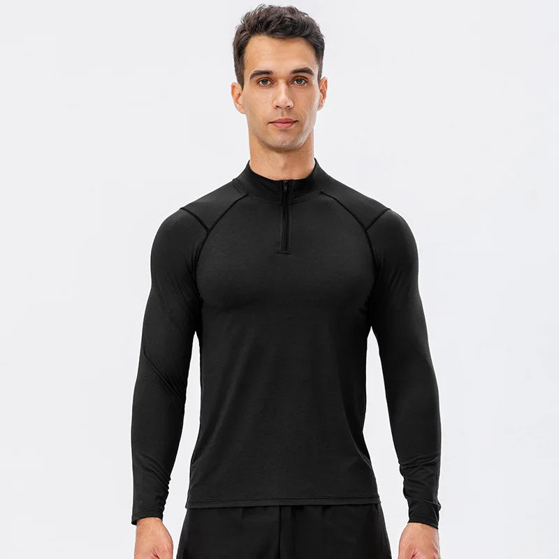Mens Winter Windproof Breathable Lightweight Compression Tight Long Sleeves Zip Football Training Sportswear Fitness Sweatsuit