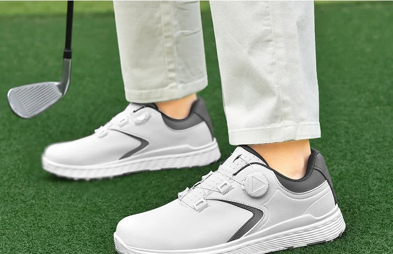White Dingless Golf Shoes with Cotton Lining Breathable Golf Training Sneakers