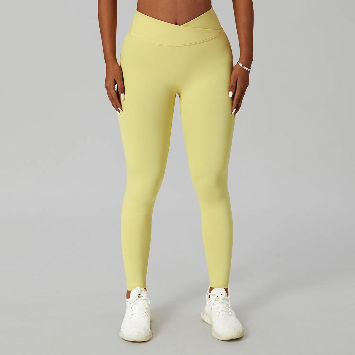 Gathered Cross Waist Yoga Pants for Women, Crossover Athletic Workout Leggings