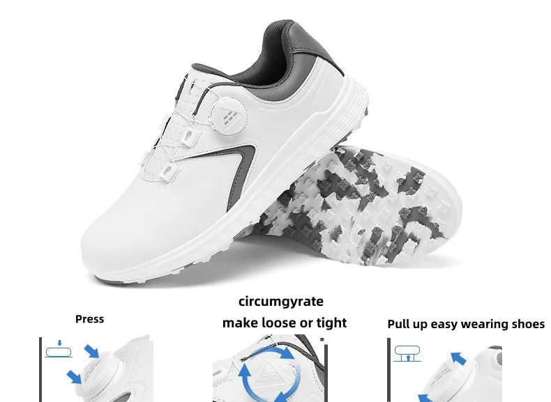 White Dingless Golf Shoes with Cotton Lining Breathable Golf Training Sneakers