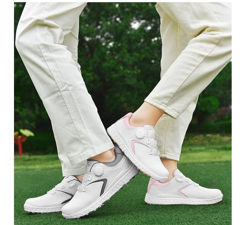 White Dingless Golf Shoes with Cotton Lining Breathable Golf Training Sneakers