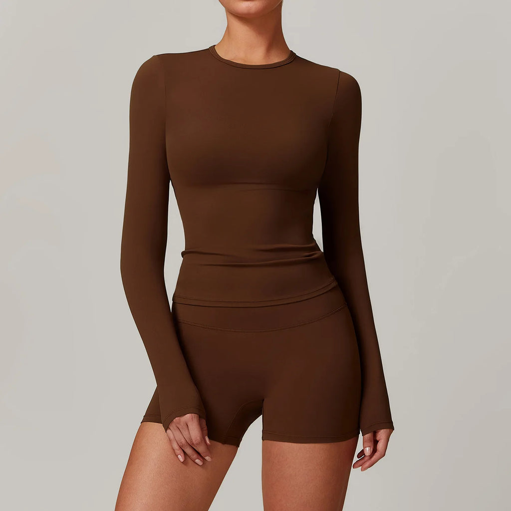 Wholesale Women Four-Way-Stretch Sport Yoga Pilates Slim Fit Luxury High Support High Quality Solid Long Sleeve Tops for Women