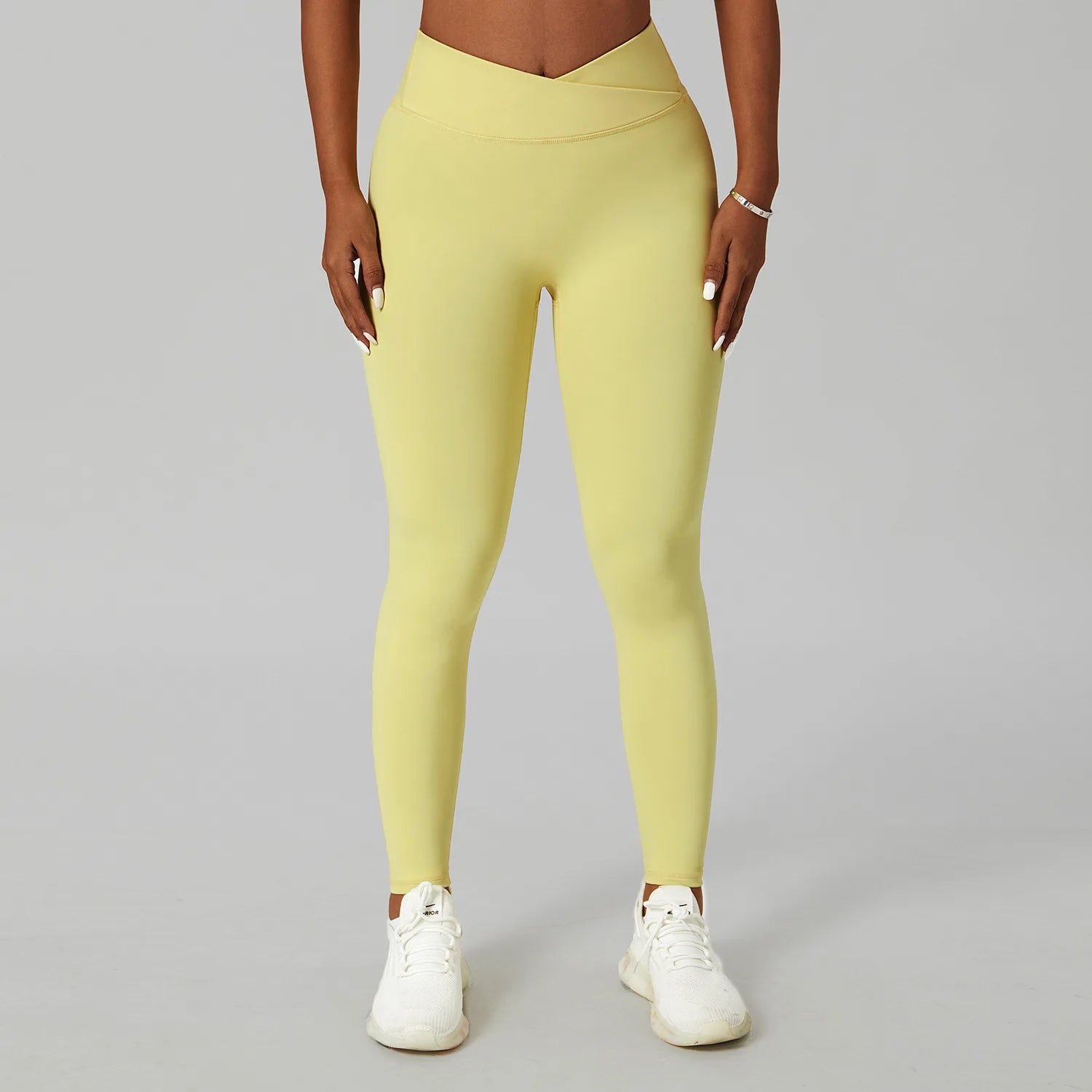 Gathered Cross Waist Yoga Pants for Women, Crossover Athletic Workout Leggings