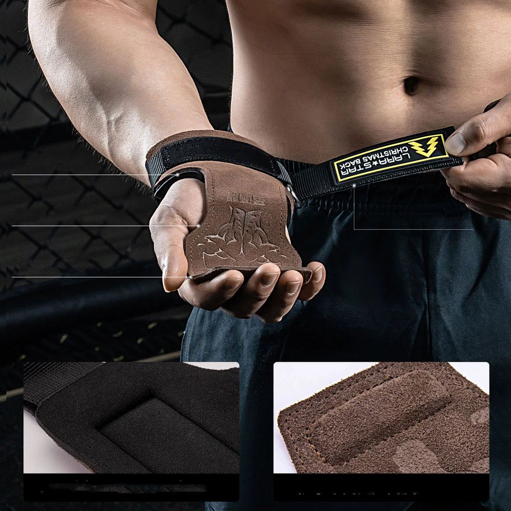LS0712 Cowhide Gymnastics Palm Protector Gloves Powerlifting Weightlifting Hand Grips Fitness Safety Palm Guard Shield
