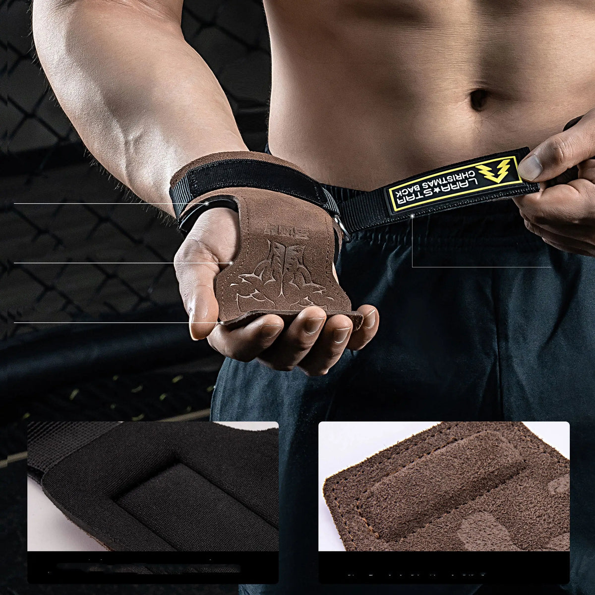 LS0712 Cowhide Gymnastics Palm Protector Gloves Powerlifting Weightlifting Hand Grips Fitness Safety Palm Guard Shield