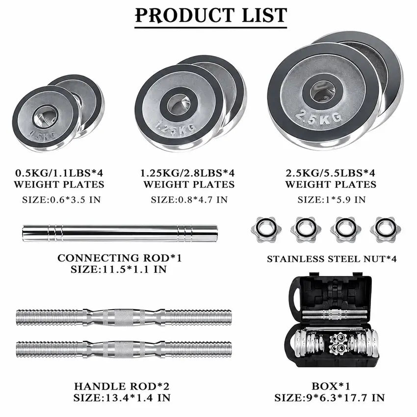 Factory Custom Electroplate Chrome Adjustable Dumbbell Barbell Combo Set Convertible Lightweights with Carry Box for Fitness