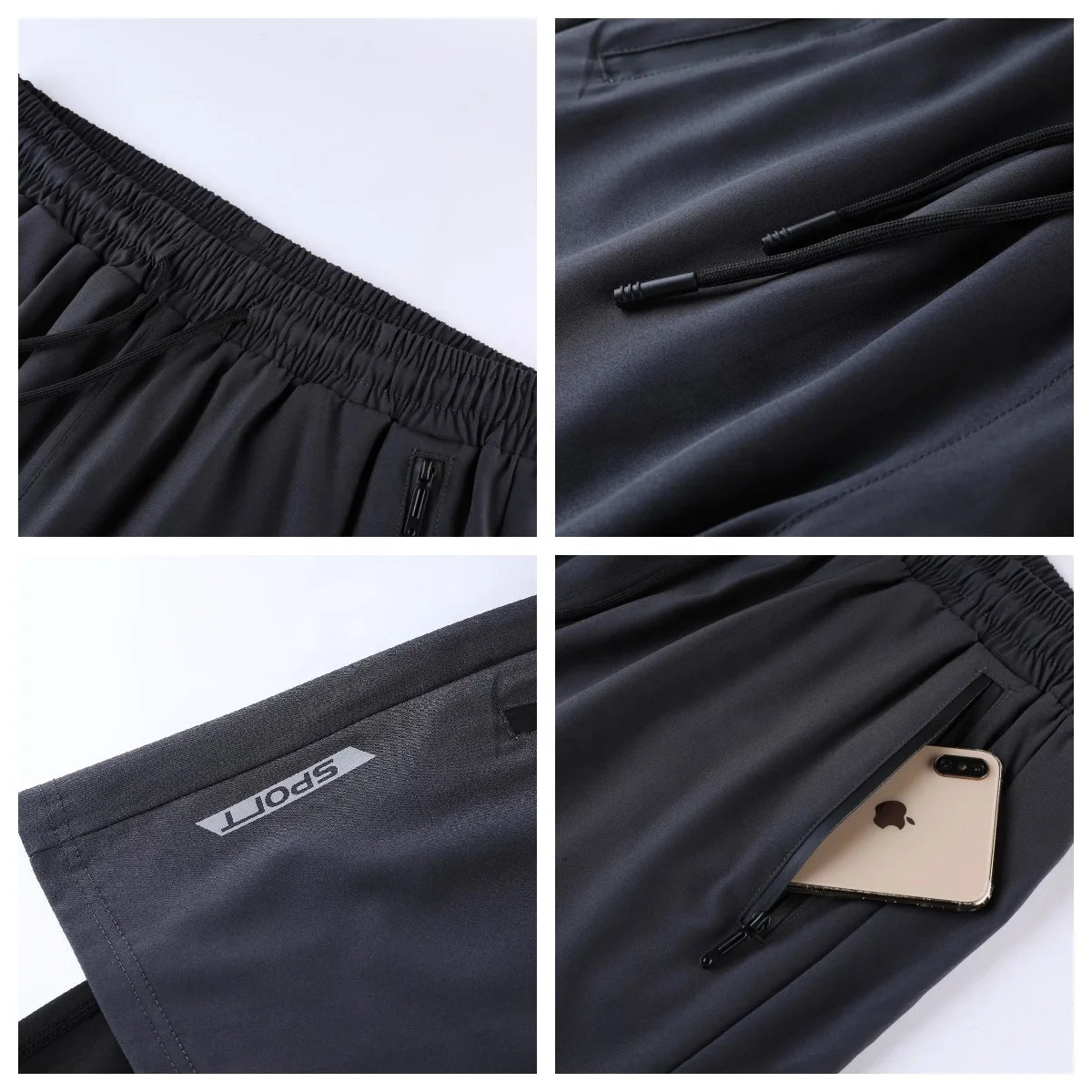 Men's Double Layers 2 in 1 Running Pants Compression Athletic Pants Baselayer Workout Legging With Zipper Pockets