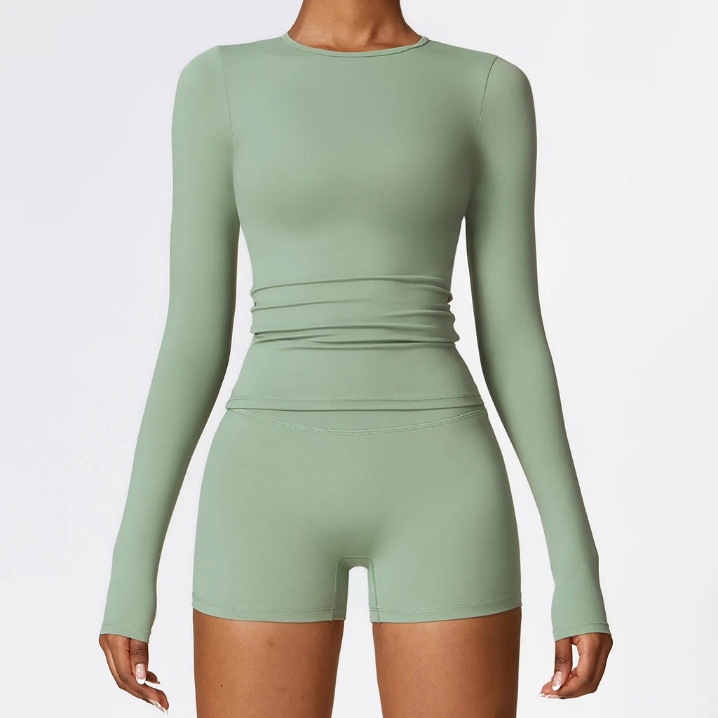 Wholesale Women Four-Way-Stretch Sport Yoga Pilates Slim Fit Luxury High Support High Quality Solid Long Sleeve Tops for Women